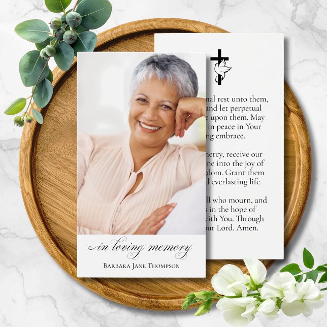 Elegant Script Photo Funeral Prayer Card (Creator Uploaded)