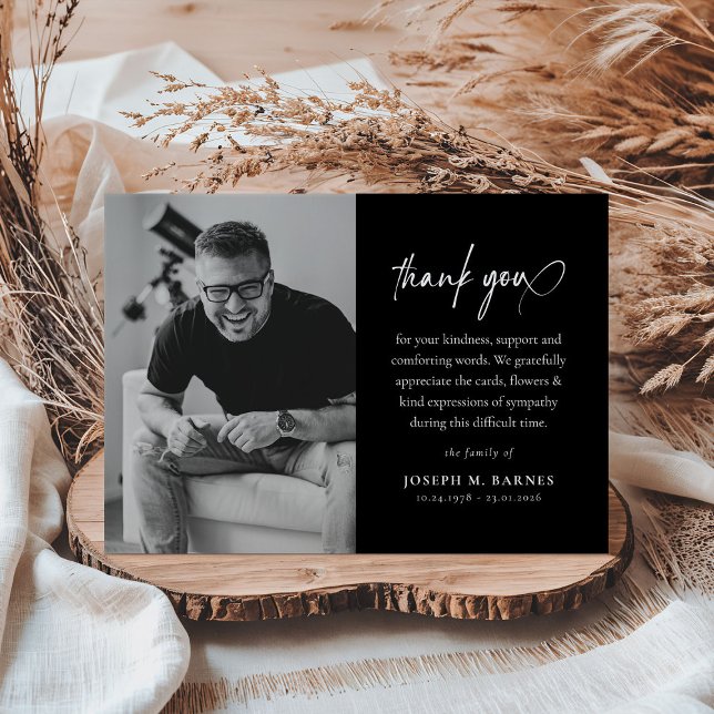 Elegant Script Photo Funeral  Thank You Card (Creator Uploaded)
