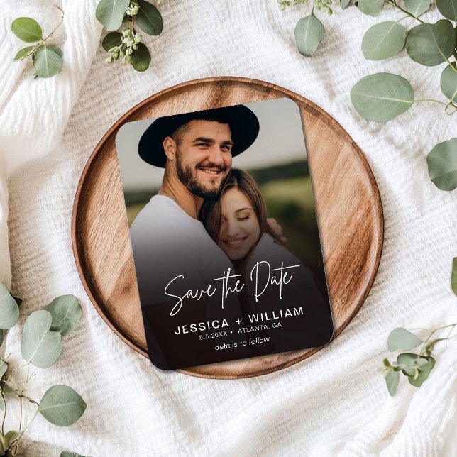 Elegant Script Photo Gradient Save the Date Magnet (Creator Uploaded)