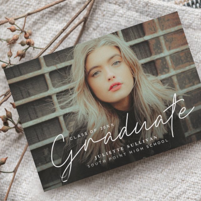 Elegant Script Photo Graduation Announcement (Creator Uploaded)