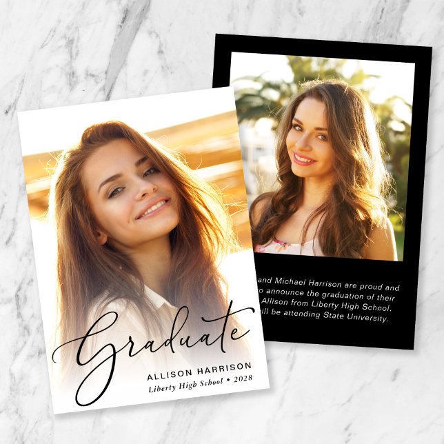Elegant Script Photo Graduation Announcement (An elegant photo graduation announcement to celebrate the graduate's achievements)
