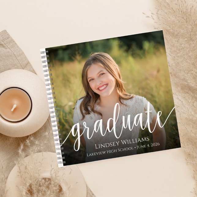 Elegant Script Photo Graduation Keepsake Guest Notebook (Creator Uploaded)