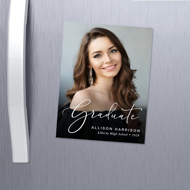 Elegant Script Photo Graduation Magnetic Card (An elegant photo graduation announcement magnet to celebrate the graduate's achievements)