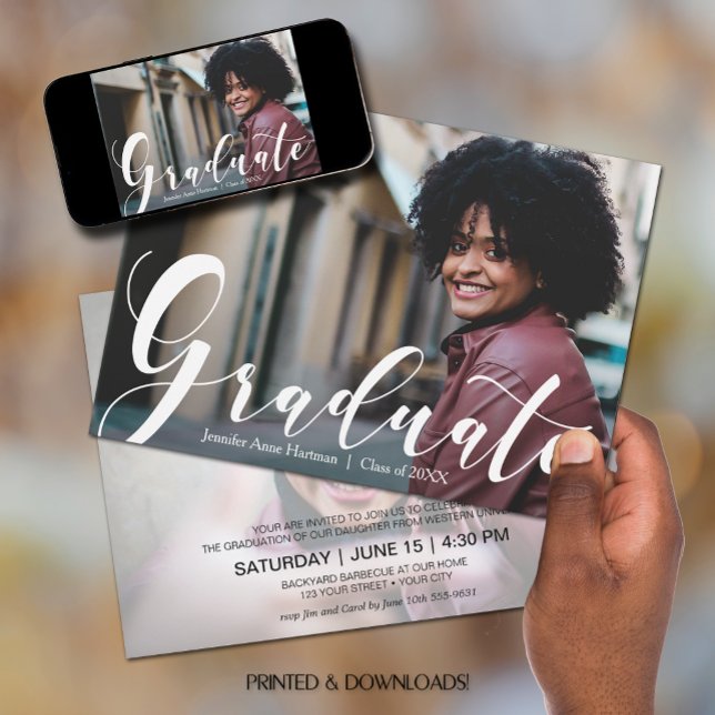 Elegant Script Photo Graduation Party Invitation (Creator Uploaded)