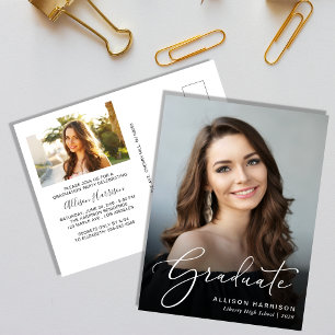 Elegant Script Photo Graduation Party Invitation Postcard