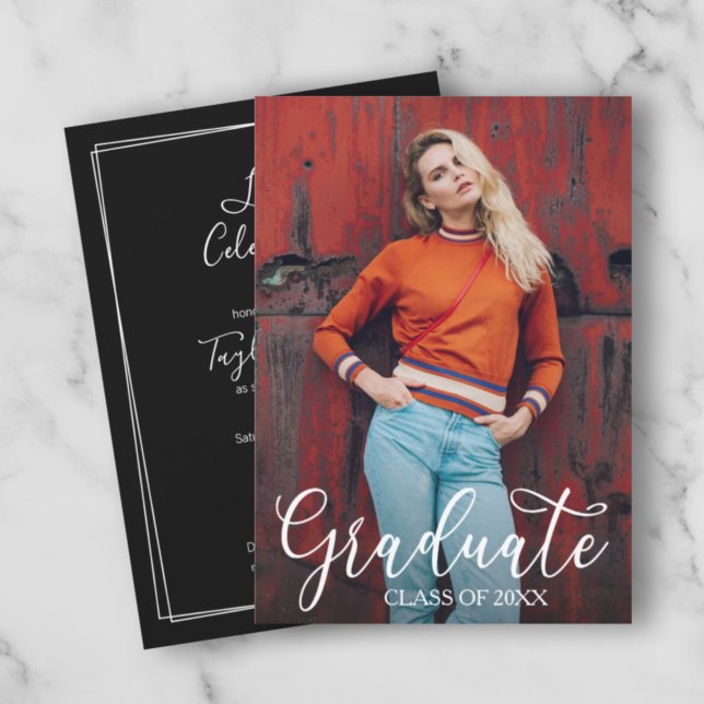 Elegant Script Photo Graduation Party Invitations (Creator Uploaded)