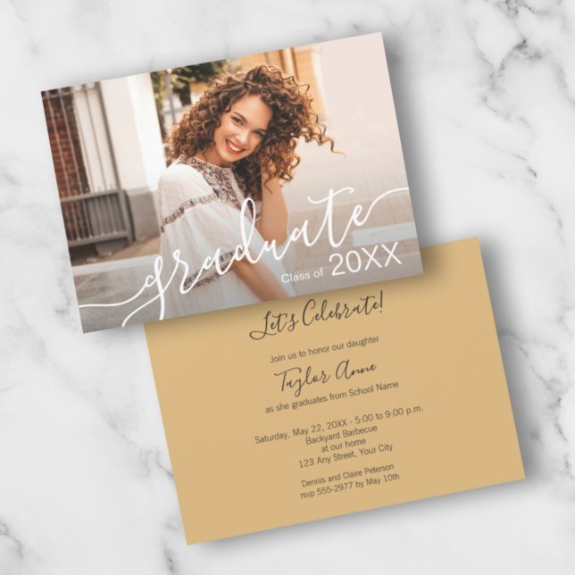 Elegant Script Photo Graduation Party Invitations (Creator Uploaded)