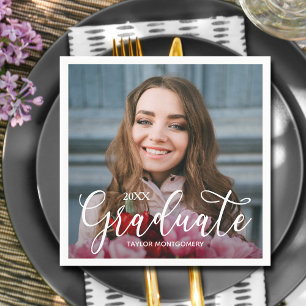 Elegant Script Photo Graduation Party Napkin