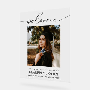Elegant script photo graduation party welcome acrylic sign