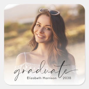 Elegant Script Photo Graduation Square Sticker