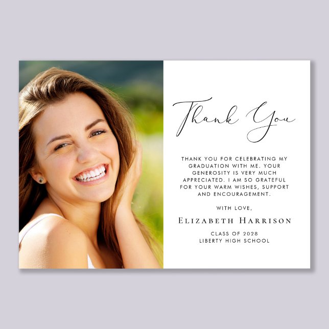 Elegant Script Photo Graduation Thank You Card (Creator Uploaded)