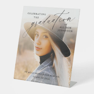 Elegant Script Photo Graduation Welcome Pedestal Sign