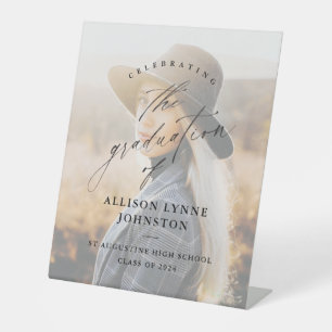 Elegant Script Photo Graduation Welcome Pedestal Sign