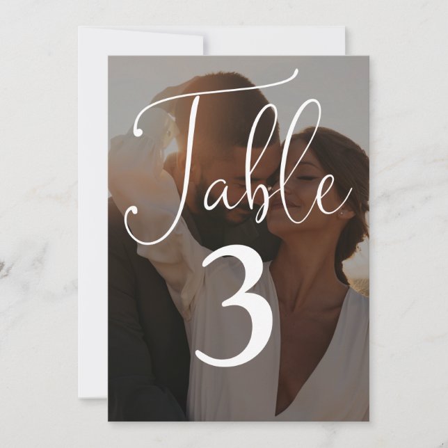 Elegant Script Photo Large Table Number (Front)