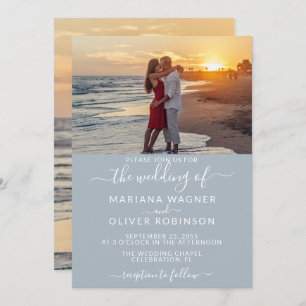 Elegant Script Photo Light Grey Wedding Invitation