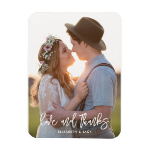 Elegant Script Photo Love and Thanks Wedding Magnet