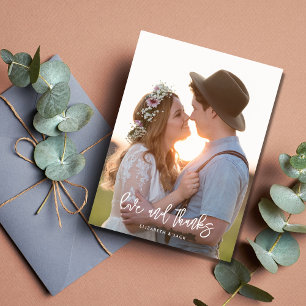 Elegant Script Photo Love and Thanks Wedding Postcard