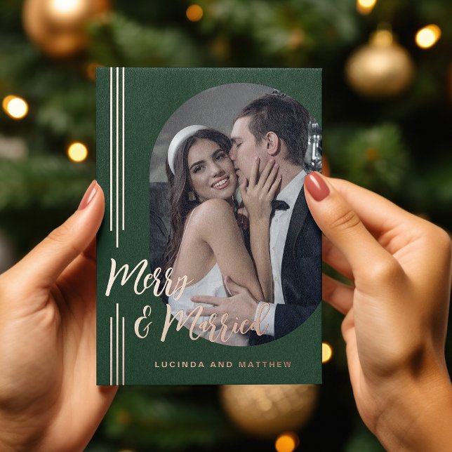 Elegant Script Photo Married and Merry Foil Holiday Card (Creator Uploaded)