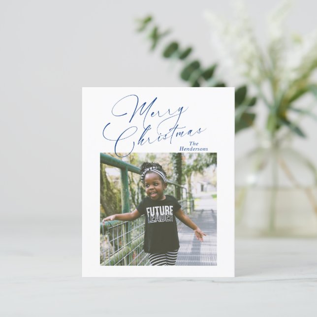 Elegant Script Photo Merry Christmas Card (Standing Front)