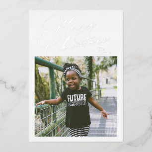 Elegant Script Photo Merry Christmas Foil Holiday Card