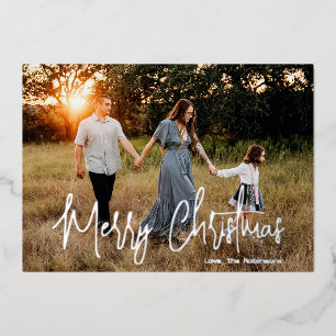 Elegant Script Photo Modern Christmas Foil Holiday Card