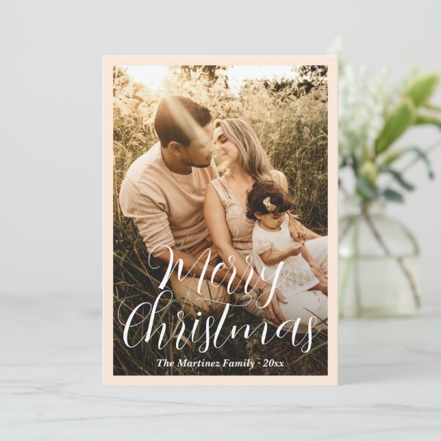 Elegant Script Photo Modern Christmas Holiday Card (Standing Front)