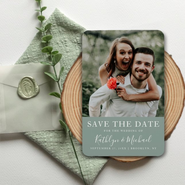 Elegant Script Photo Modern Minimalist Wedding  Magnet (Creator Uploaded)