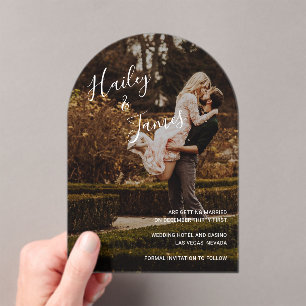 Elegant Script Photo Modern Wedding Save the Date Acrylic Invitations