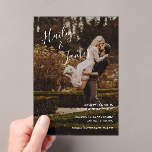 Elegant Script Photo Modern Wedding Save the Date Acrylic Invitations
