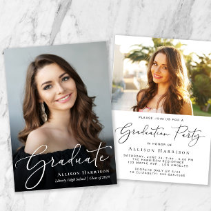 Elegant Script Photo Overlay Graduation Party Invitation