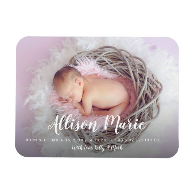 Elegant Script Photo Overlay New Baby Modern Magnet (Horizontal)