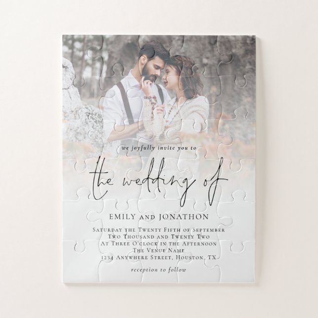 Elegant Script Photo Overlay Wedding Invitation  Jigsaw Puzzle (Vertical)