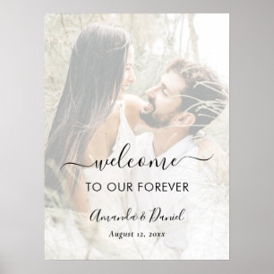 Elegant Script Photo Overlay Wedding Welcome Sign