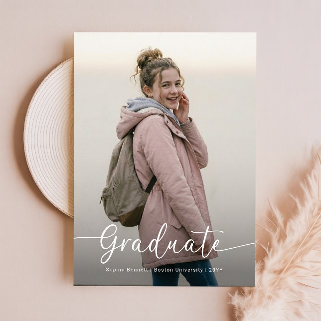 Elegant Script Photo Pink Bow Graduation Thank You Postcard (Creator Uploaded)