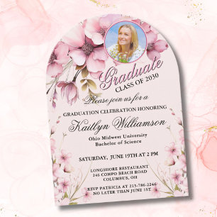 Elegant Script Photo Pink Graduation Party Arch Invitation