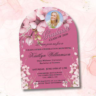 Elegant Script Photo Pink Graduation Party Arch Invitation