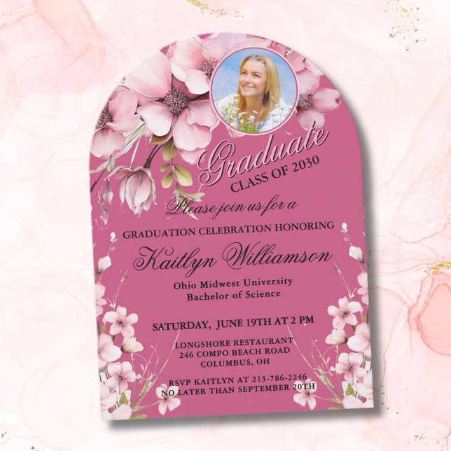 Elegant Script Photo Pink Graduation Party Arch Invitation (Creator Uploaded)