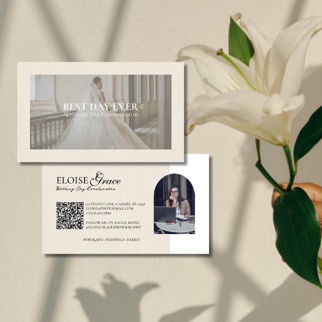 Elegant Script Photo Professional Coordinator Business Card (Elegant and professional agent business card that makes a great first impression!)