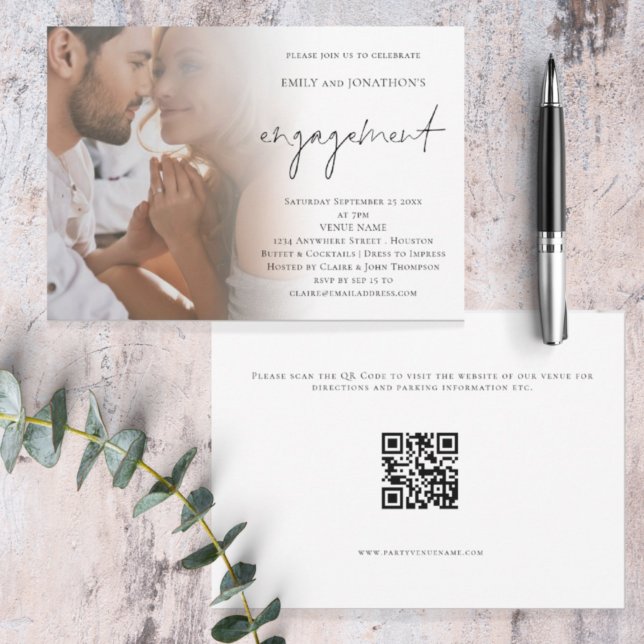 Elegant Script Photo QR Code Engagement Invitation (Creator Uploaded)