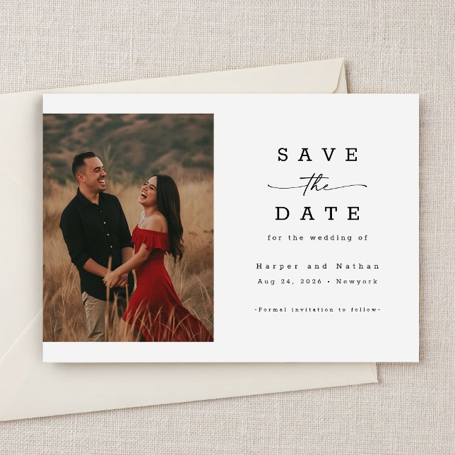 Elegant Script Photo QR Code Wedding Save The Date (Creator Uploaded)