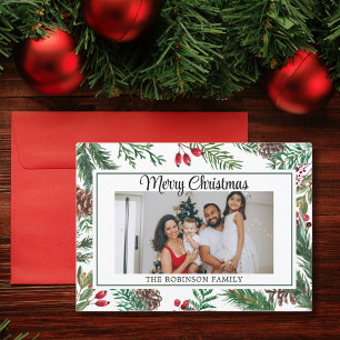 Elegant Script Photo Red Merry Christmas Holiday Card