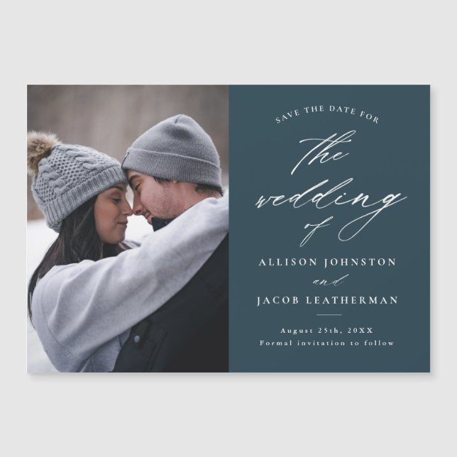 Elegant Script Photo Save The Date  Magnetic Invitation (Front)
