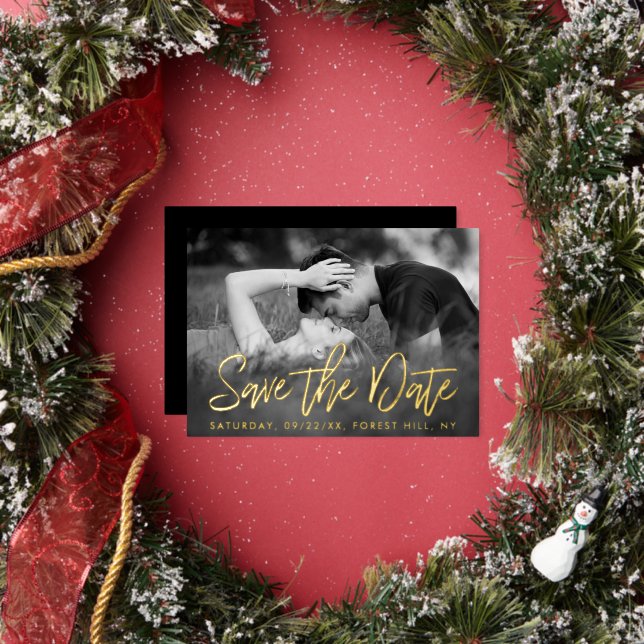 Elegant Script Photo Save The Date Real Foil (Insitu)