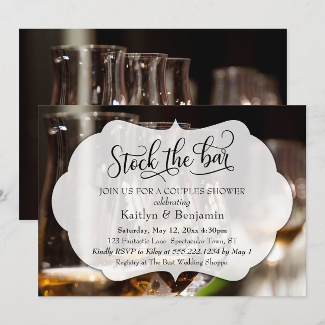 Elegant Script, Photo Stock the Bar Couples Shower Invitation (Front/Back)