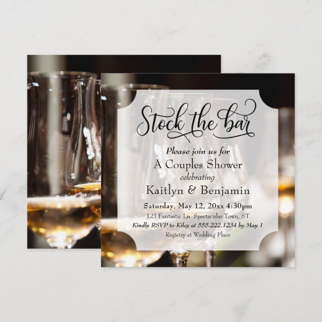 Elegant Script, Photo Stock the Bar Couples Shower Invitation (Front/Back)