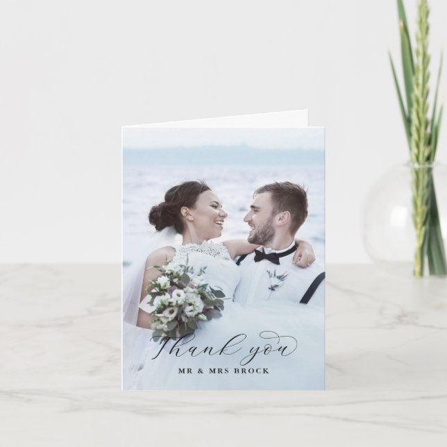 Elegant Script Photo Template Fold Thank You Card (Front)