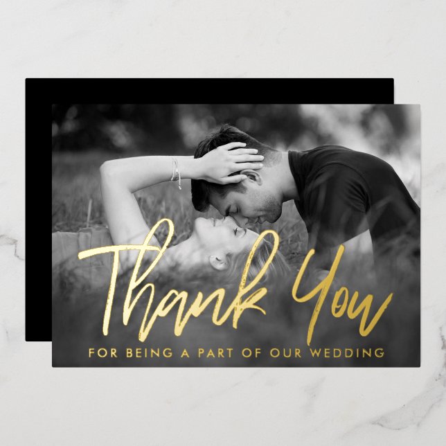Elegant Script Photo Thank You Real Foil (Front/Back)