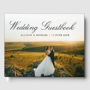 Elegant script photo wedding guestbook