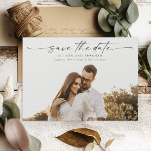 Elegant Script Photo Wedding Magnetic Card