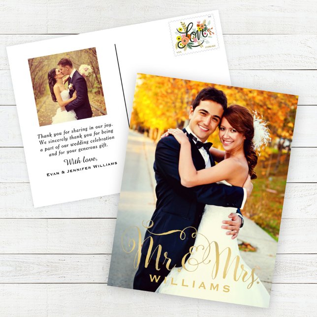 Elegant Script Photo Wedding Monogram Thank You Postcard (Creator Uploaded)